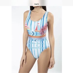 Antica Sartoria Sail Boats & Corals 1 Piece Bathing Suit Large Nwt